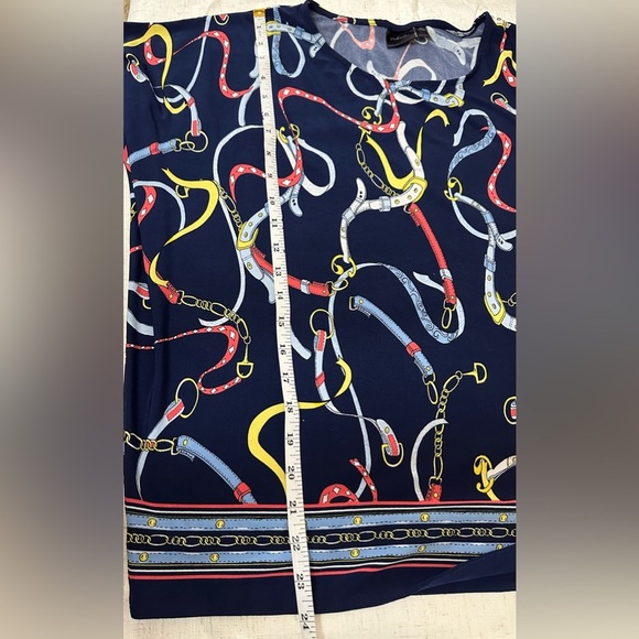 Rafaella Blue and Red Relaxed Tie Front Blouse - Picture 9 of 11